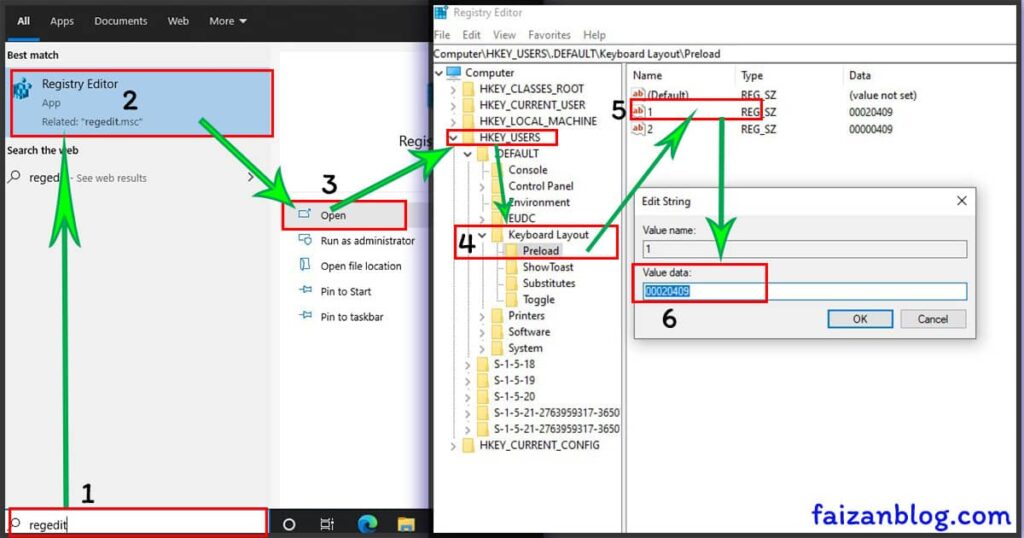 registry editor for changing languages into english or else